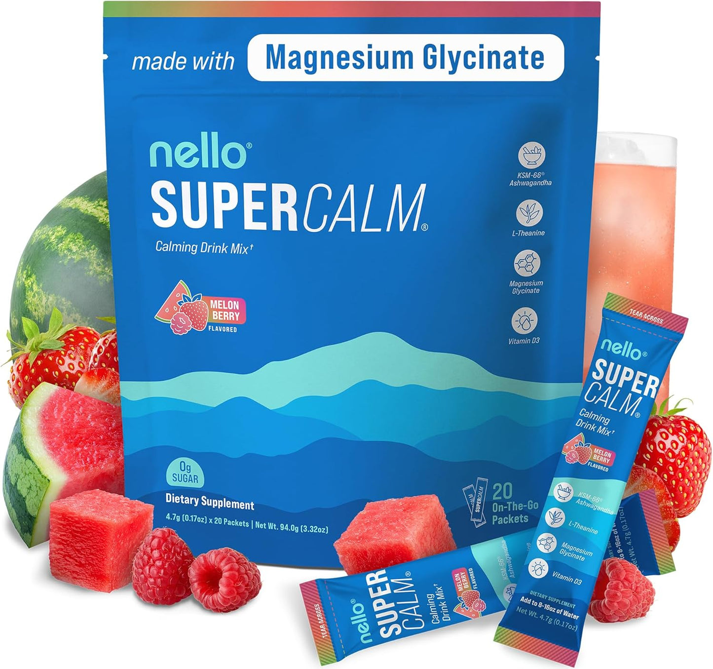 Nello Supercalm Powdered Drink Mix,Melon Berry