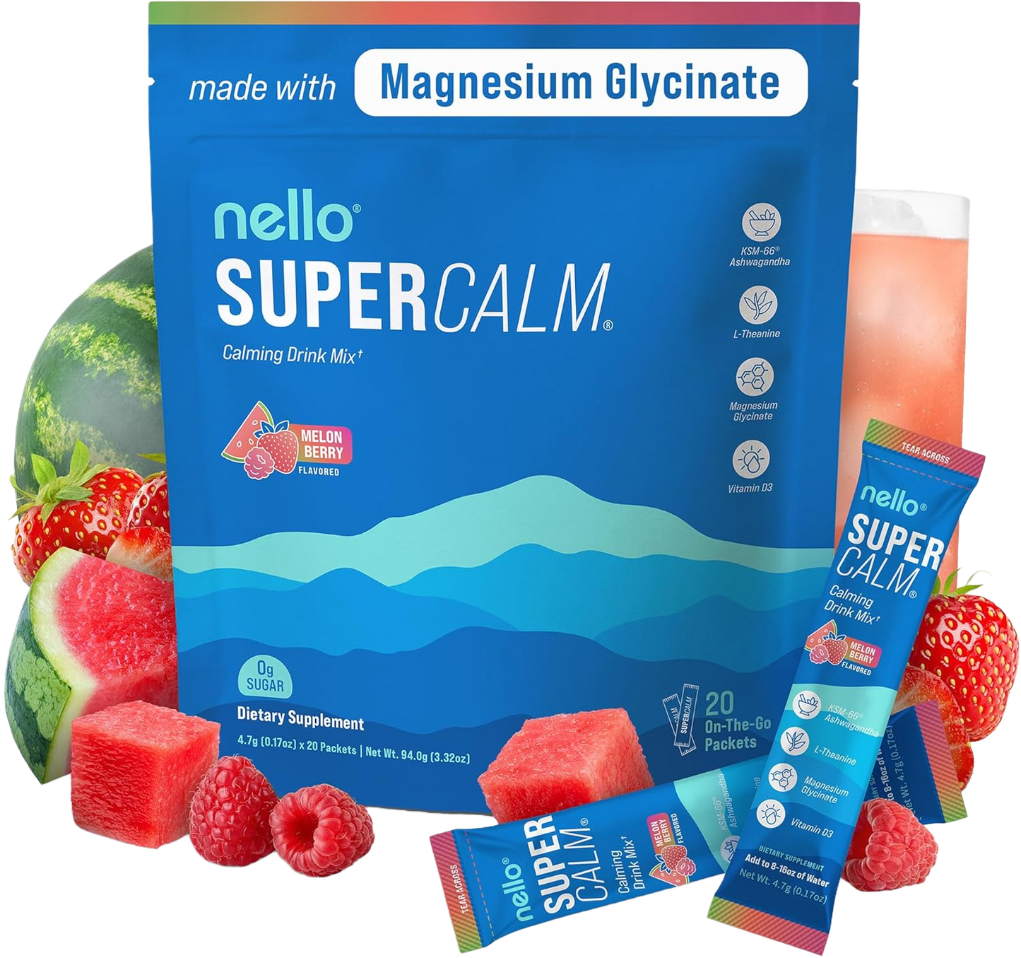 Nello Supercalm Powdered Drink Mix,Melon Berry